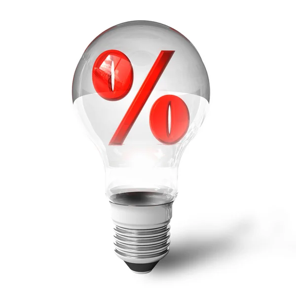 Символ процента в лампочке — стоковое фото