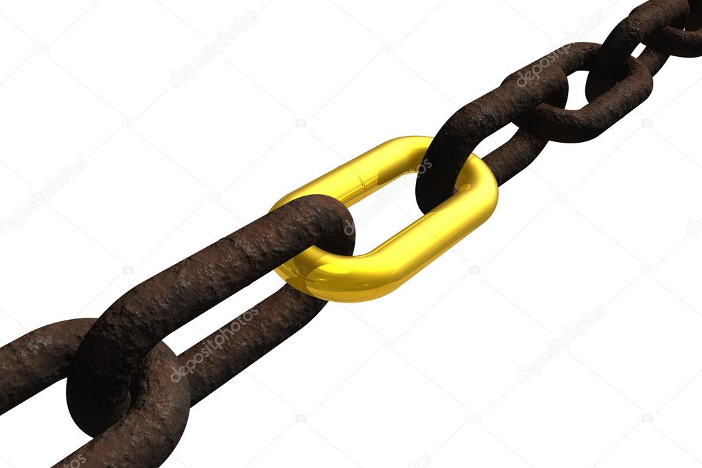 Rusty chain with golden link