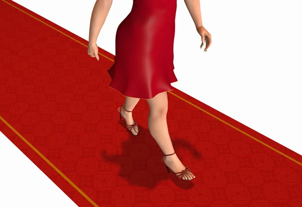 Kvinnan promenader av röda mattan — Stockfoto