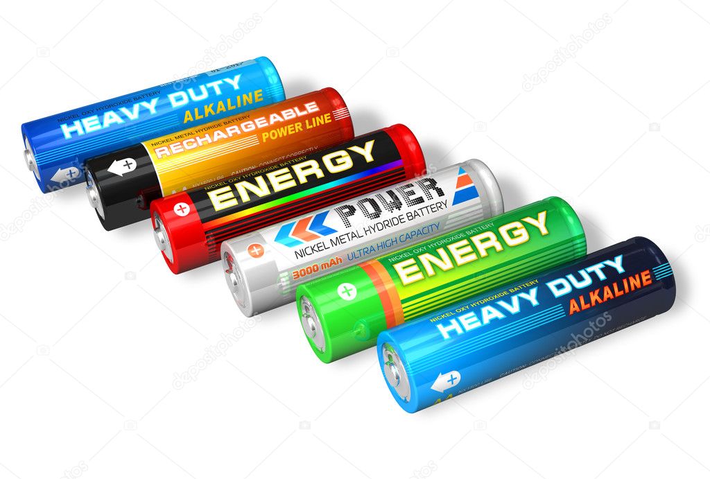 Set of different AA batteries