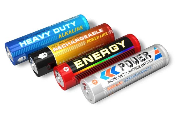 Набор из четырех различных батарей АА — стоковое фото