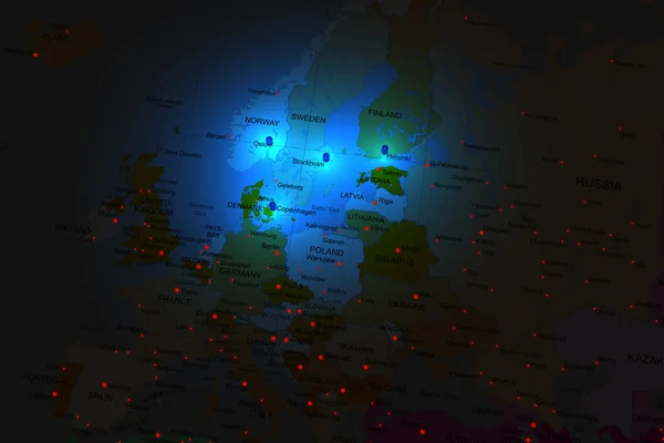 Підкреслив Скандинавії на карті Європи — стокове фото