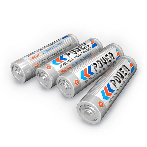 Four AA rechargeable batteries — Stock Photo, Image