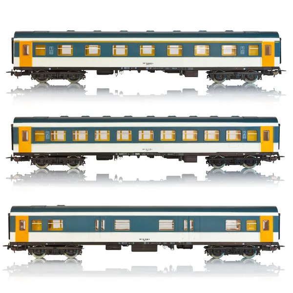 Sada miniaturních osobních železničních vozů — Stock fotografie