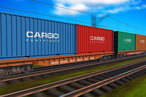 Грузовой поезд с грузовыми контейнерами — стоковое фото