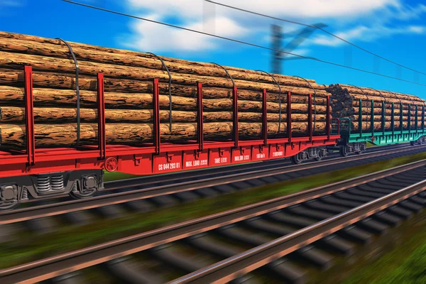 Грузовой поезд с пиломатериалами — стоковое фото