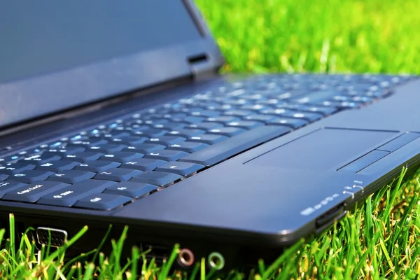 Laptop op gras — Stockfoto