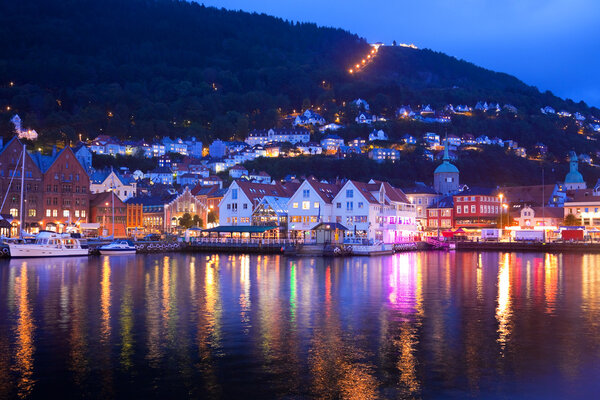 Вечерняя панорама Бергена, Норвегия
