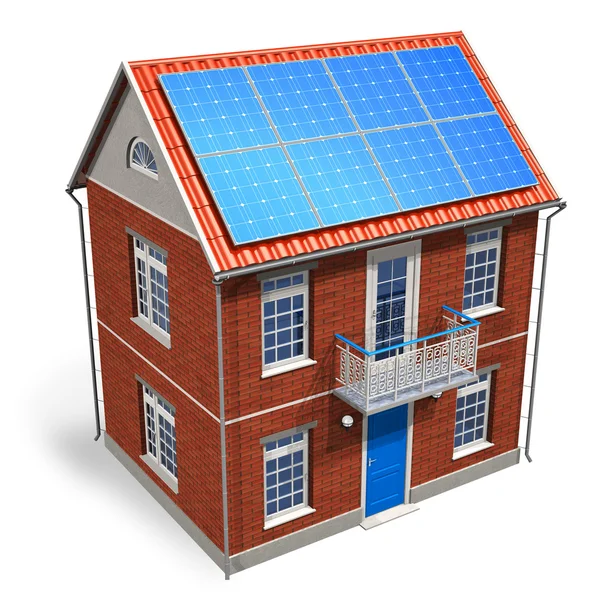 Casa com baterias solares no telhado — Fotografia de Stock