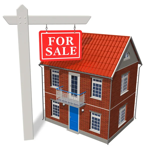 Satılık"işareti önünde yeni bir ev — Stok fotoğraf