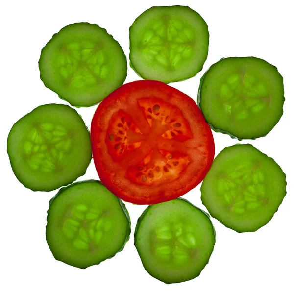 Bloem van gesneden tomaat en komkommer — Stockfoto