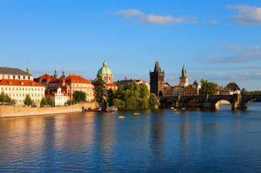 Evening Prague - Vltava river and Charle's Bridge clipart