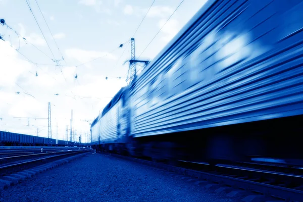 Blue speed train in motion concept — Stok fotoğraf