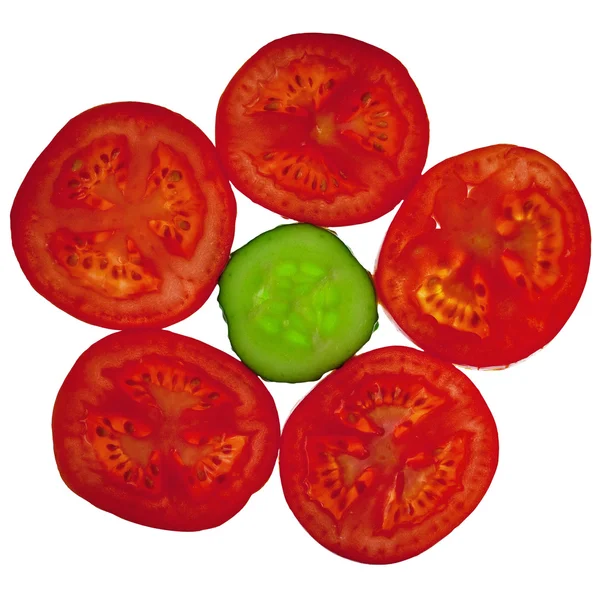Flor de tomate en rodajas y pepino — Foto de Stock