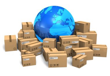 Cardboard boxes and Earth globe clipart