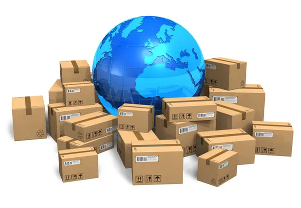 Cardboard boxes and Earth globe — Stock Photo, Image