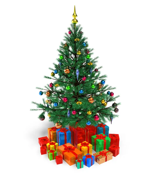 Gedecoreerde kerstboom met geschenken — Stockfoto