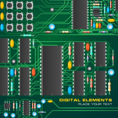 Circuit board with microchips clipart