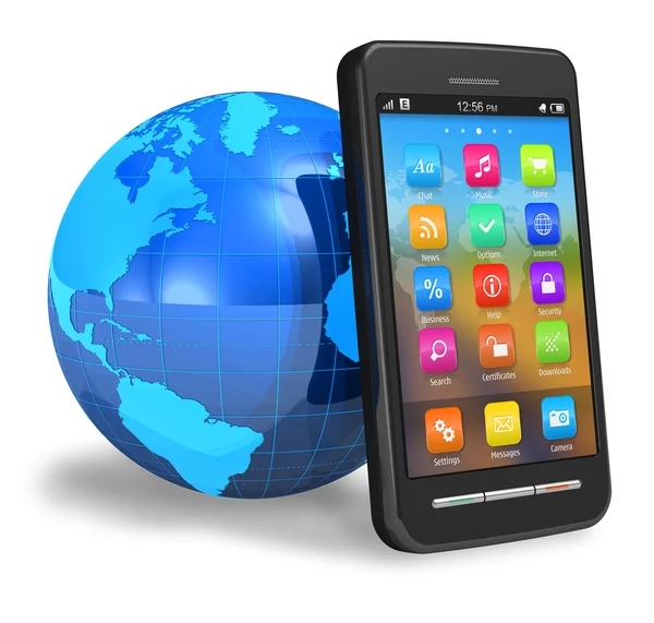 Smartphone Touchscreen com globo terrestre — Fotografia de Stock