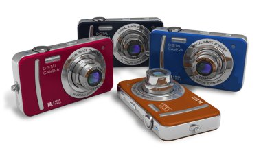 Set of color compact digital cameras clipart