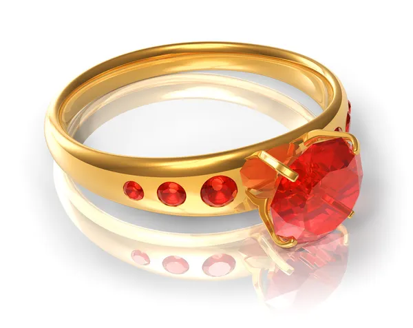 Arany gyűrű piros ékszereket — Stock Fotó