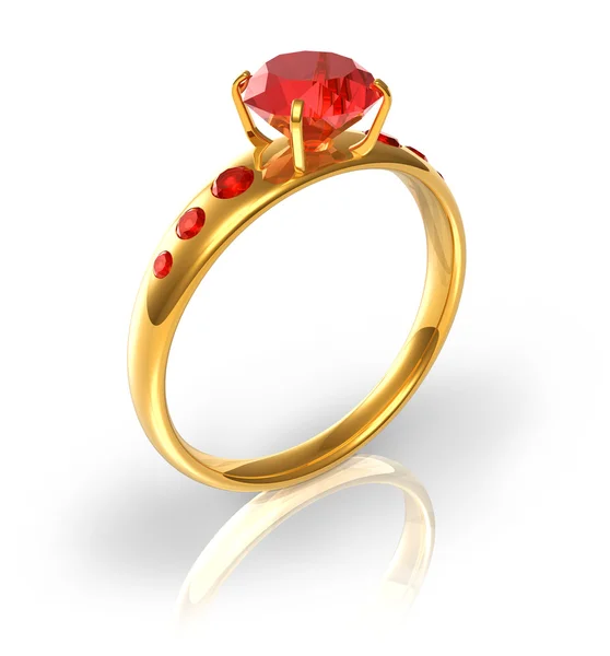 Anel dourado com jóias vermelhas — Fotografia de Stock