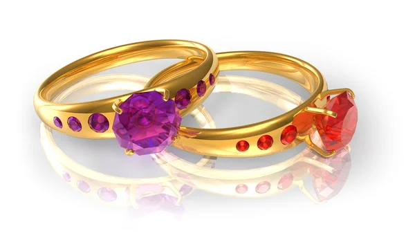Bagues de mariage dorées avec bijoux — Photo