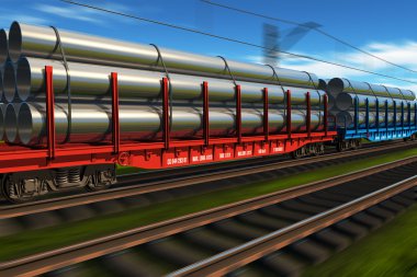 High speed freight train with metal pipes clipart