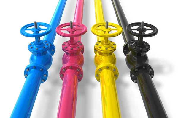 CMYK pipelines with valves — Stock Photo, Image