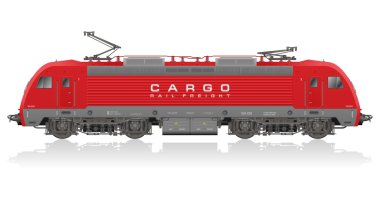 High detailed photorealistic vector illustration of red modern electric locomotive clipart