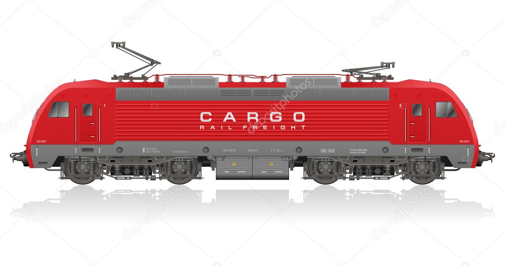 High detailed photorealistic vector illustration of red modern electric locomotive