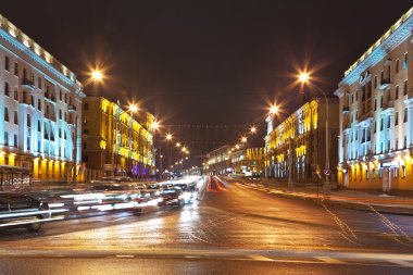 gece cityscape minsk, Beyaz Rusya