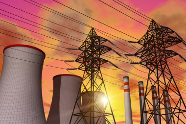 Power plant in sunset clipart