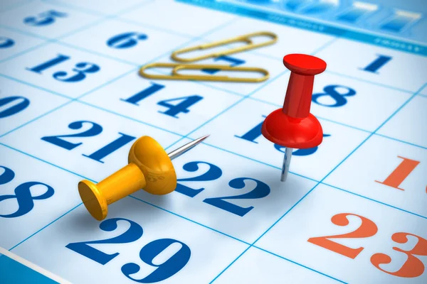 Pushpins and calendar — Stock Photo, Image