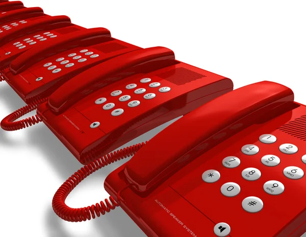 Rij van rode office telefoons — Stockfoto