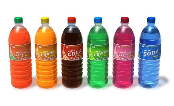 Ensemble de boissons rafraîchissantes dans des bouteilles en plastique — Photo