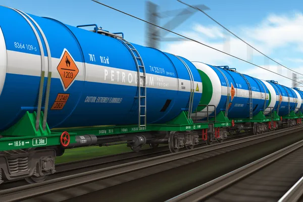 Pociąg towarowy z ropy naftowej tankowiec samochody — Zdjęcie stockowe