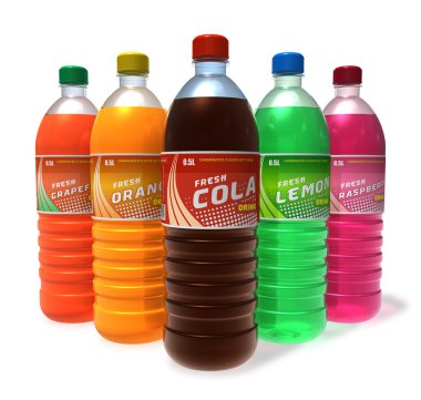 Set of refreshing drinks in plastic bottles clipart