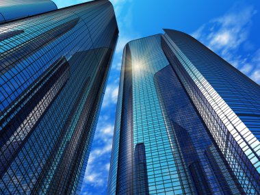 Modern blue reflective office buildings clipart