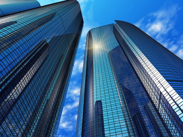 Modernos edificios de oficinas reflectantes azules — Foto de Stock