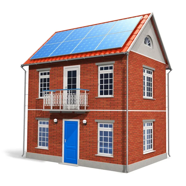 Maison avec batteries solaires sur le toit — Photo