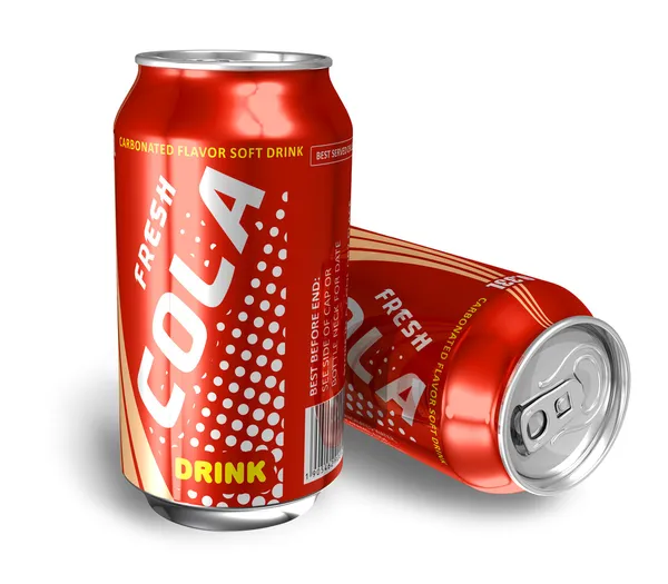 Bebidas de cola em latas de metal — Fotografia de Stock