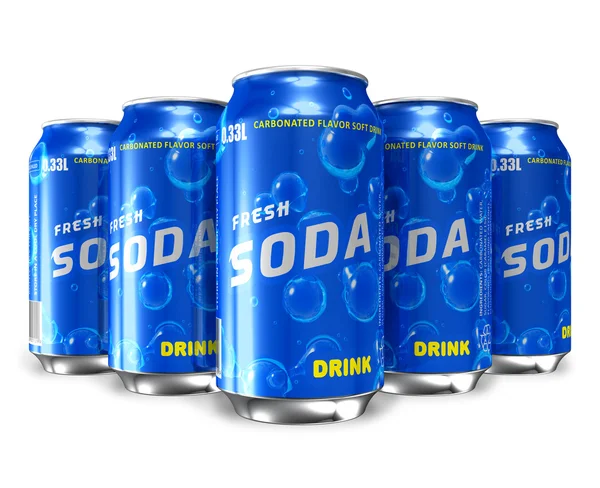 Conjunto de refrigerantes refrescantes em latas de metal — Fotografia de Stock