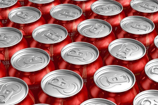 Macro de latas de metal com bebidas refrescantes — Fotografia de Stock
