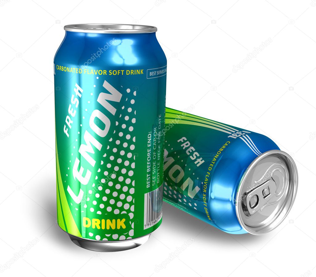 Lemon soda drinks in metal cans