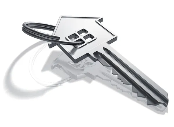 Silver house-shape key — Stock Photo, Image