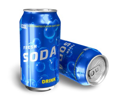 Refreshing soda drinks in metal cans