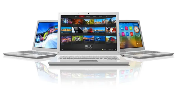 Set van witte laptops — Stockfoto