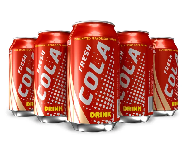 Conjunto de bebidas de cola em latas de metal — Fotografia de Stock