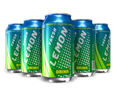Set of lemon soda drinks in metal cans clipart